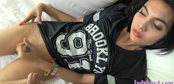  Ladyboy cutie from Thailand POV blowjob and handjob action